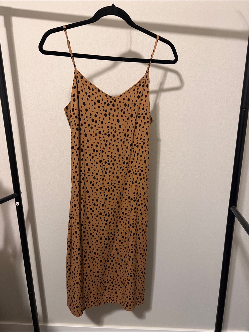 Abound Camel Slip Midi Dress with Black Spot Print